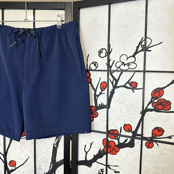 Club Monaco Navy Blue Shorts 7” Inseam Size M Mens Drawstring Pockets Stretch - Picture 2 of 5